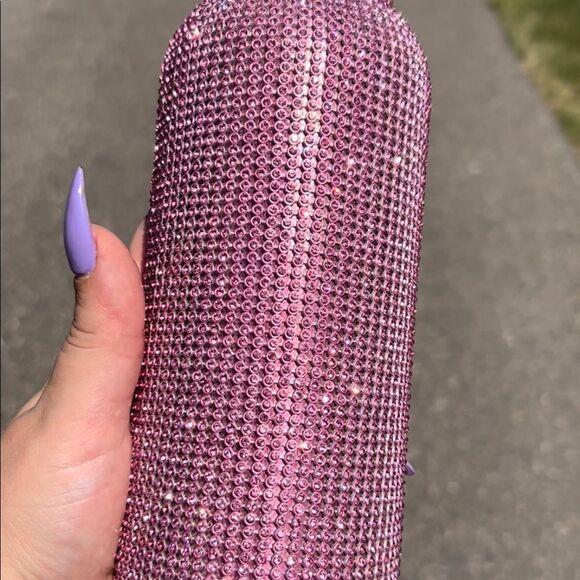 Pink Rhinestone Water Bottle with Pink Crystals & Detachable Strap Tumbler - Picture 4 of 5